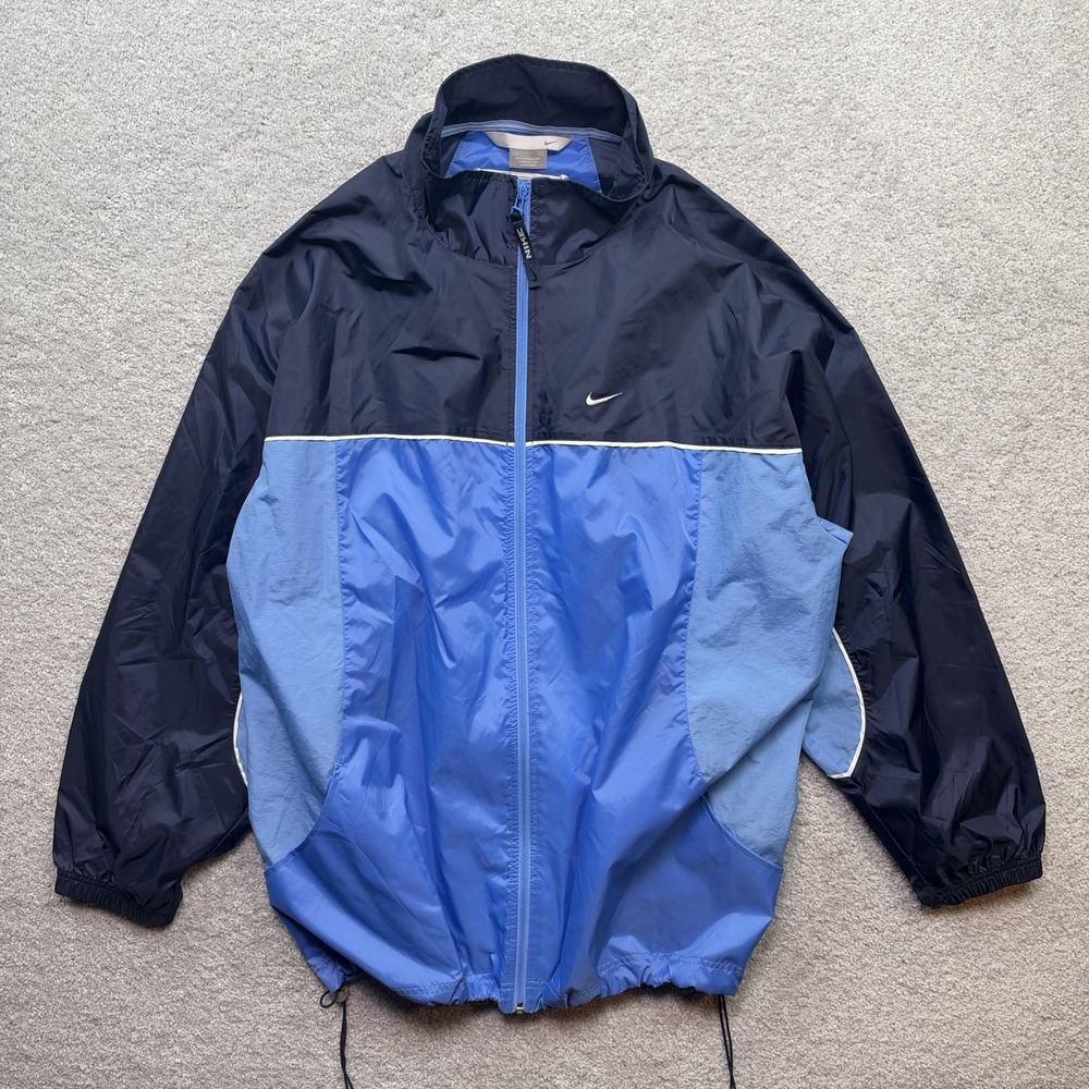 Vintage Nike Mens XL Blue Colorblock Windbreaker Jacket Spellout Logo Y2K